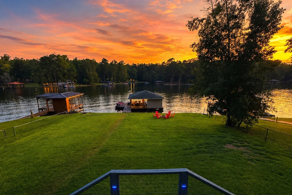 Beautiful lakeside sunset view