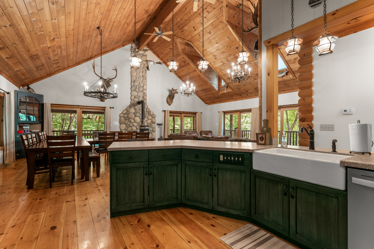Open concept between the kitchen, great room, and dining room.