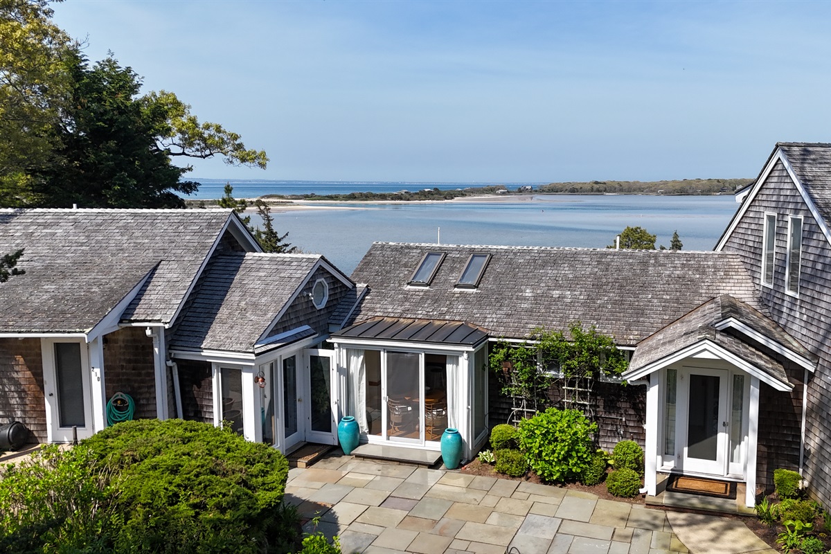 Front of the home overlooking Lagoon Pond & Vineyard Sound