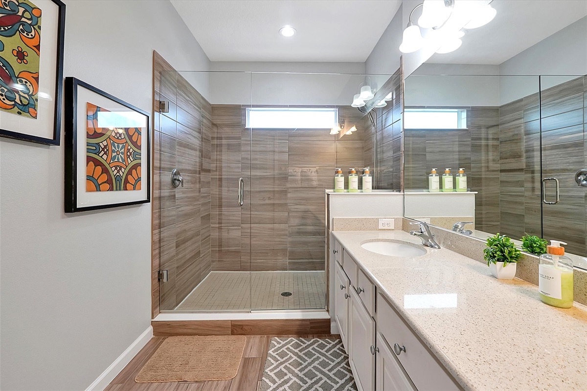 A private bathrrom with a walk in shower