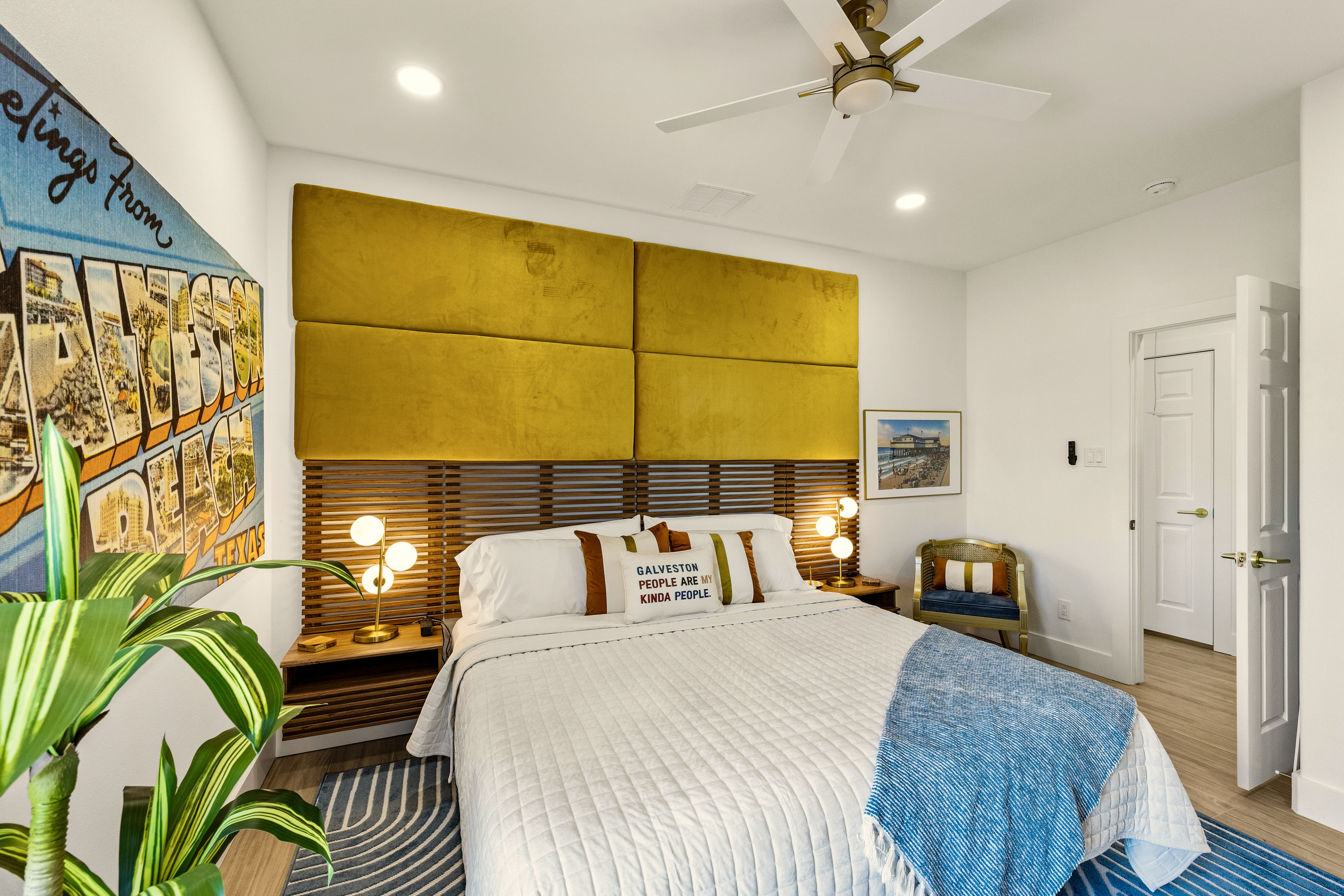 Funky and fun, the Vintage Galveston themed Primary Suite is the perfect place to relax!