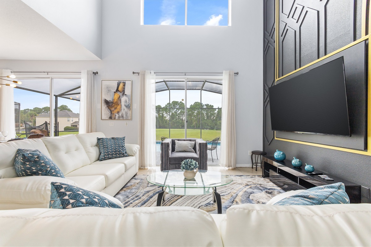 Spacious Living Room with High Ceiling