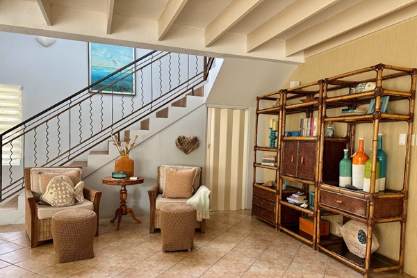 Stairs to second floor bedroom and bathroom.