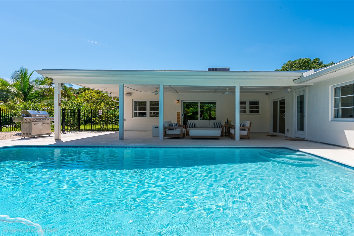 Heated saltwater pool with deck jets and color-changing LED lights. Perfect spot to soak up the sunshine and take a dip any time of day.