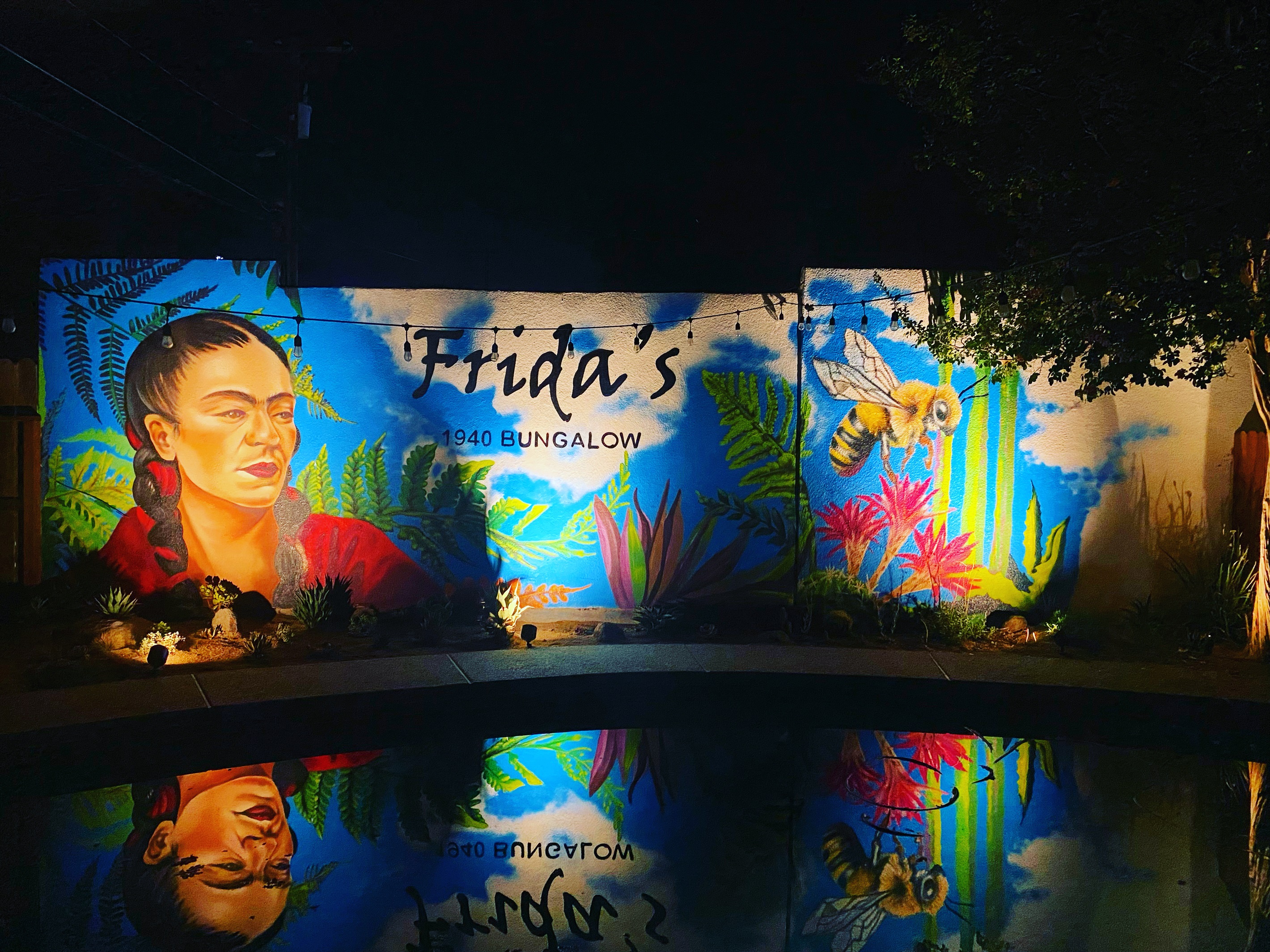 Pool surrounded by murals