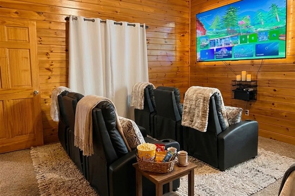 Enjoy movie nights in our cozy theater nook featuring an 85-inch big screen for the ultimate cinematic experience! XBOX too!