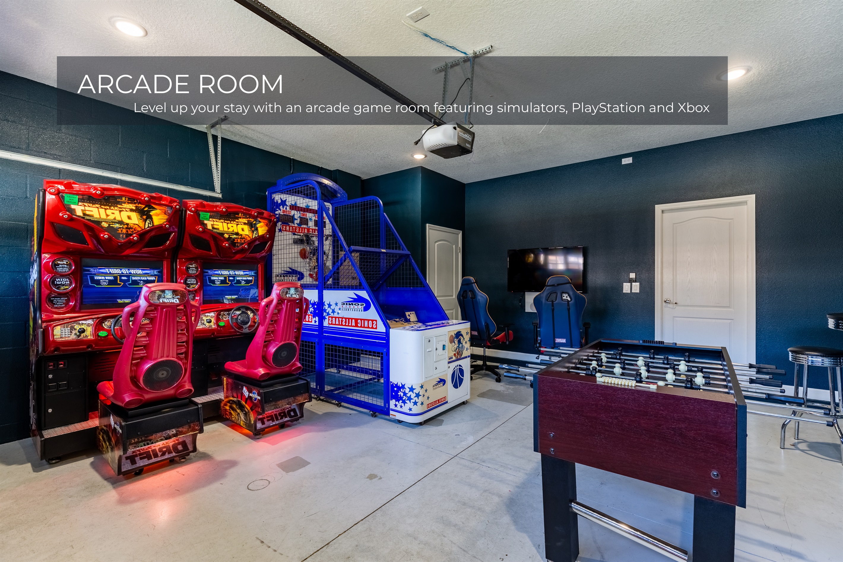 Game on with PlayStation, Xbox, and simulator—this arcade room has it all
