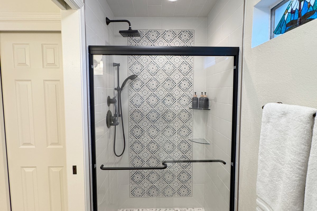 Walk in shower primary bathroom