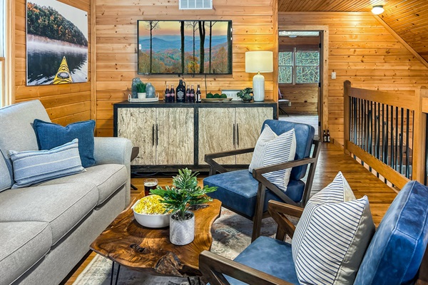The loft space is perfect for movie nights.