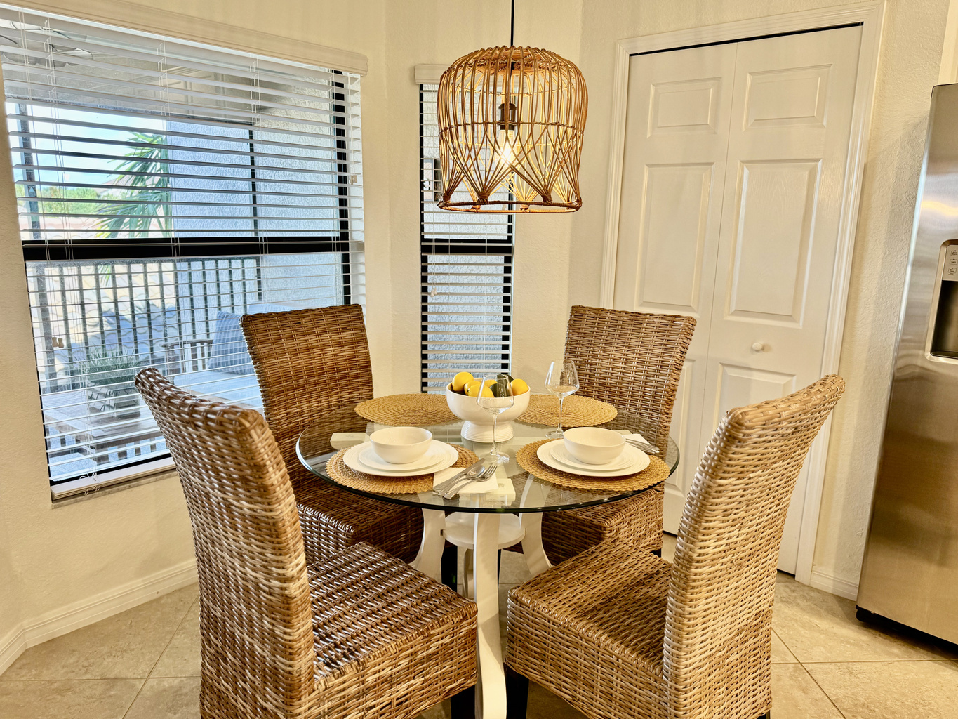Enjoy a quiet dinner in the dinette area, featuring comfortable seating and picturesque views of the surrounding scenery.