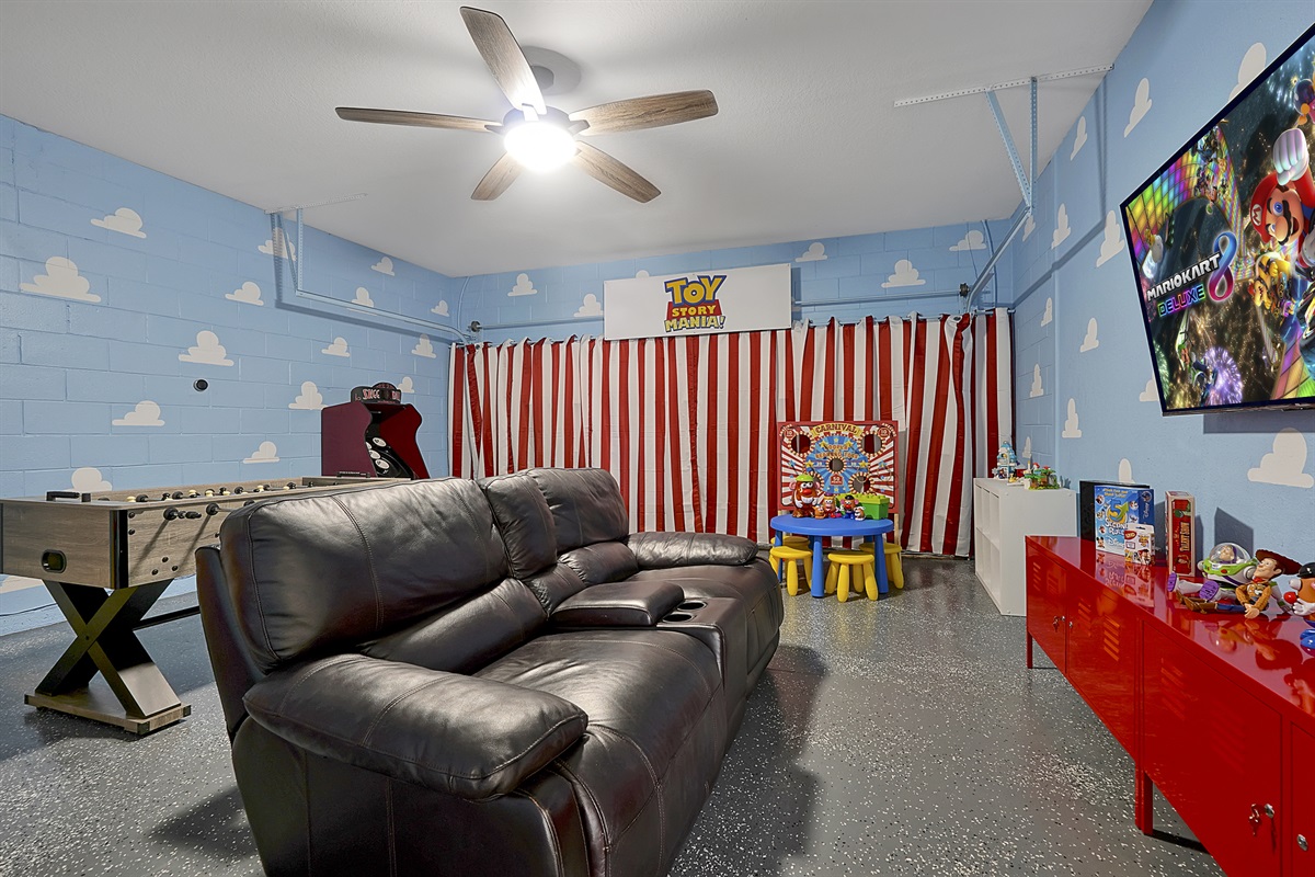 Step right up and into the fun of our Toy Story Mania themed and air conditioned game room! A real Skee-ball game, foosball, and Nintendo Switch invite any age to be a kid again!