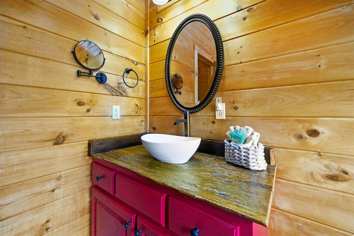 A pop of color, enjoy waking up and washing your face, ready to explore Pigeon Forge or Gatlinburg.