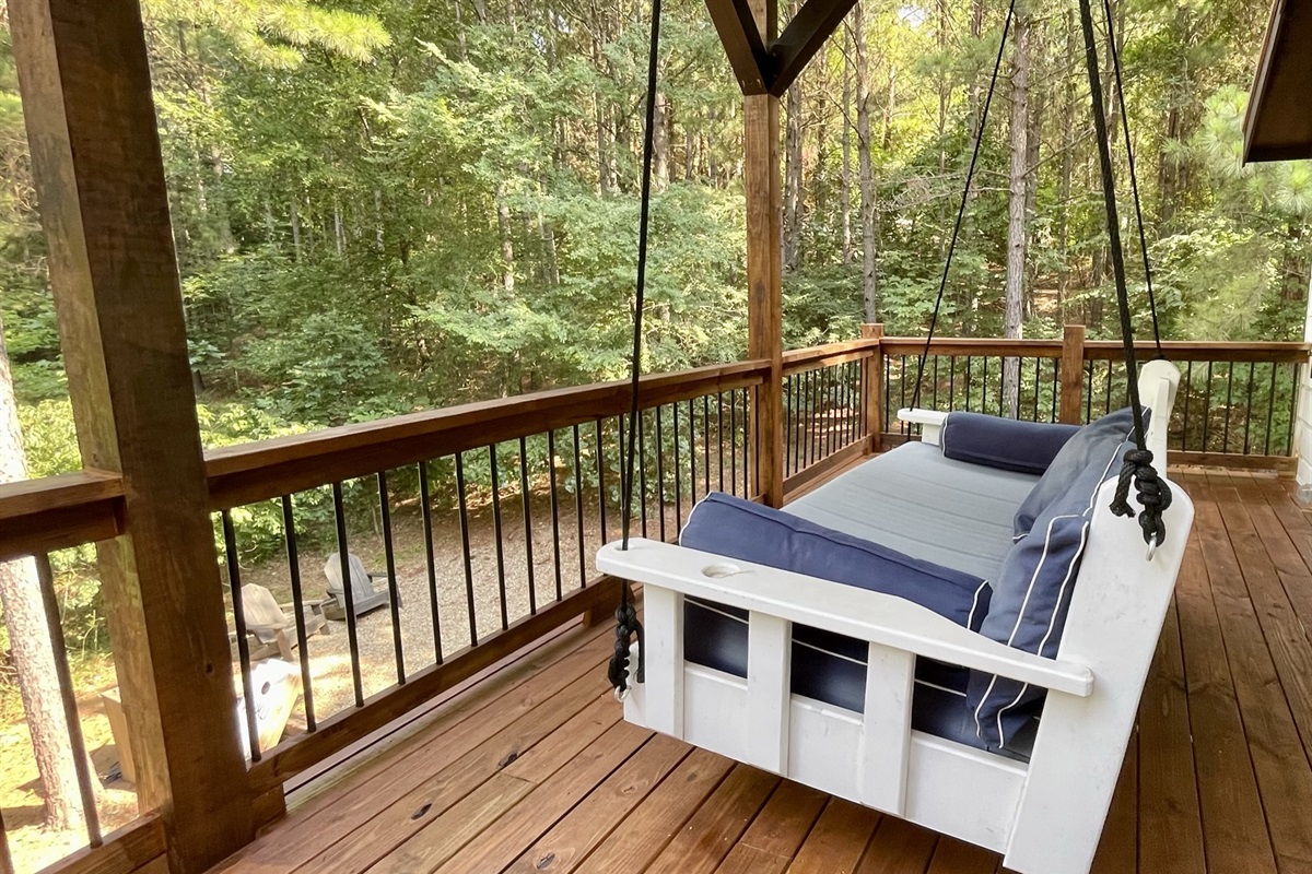 Pick how you want to take in the views... from the hot tub, gliding chairs, dining table, balcony swing day bed, balcony bistro table, porch swing, hammock, or firepit. So many choices. 