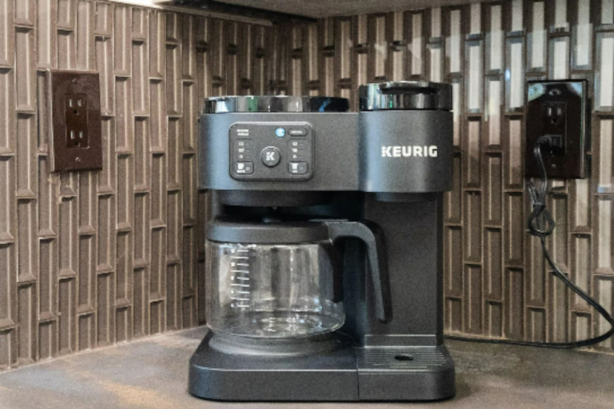 Mornings start easy with a built-in Keurig, so the first cup of coffee is never far away.