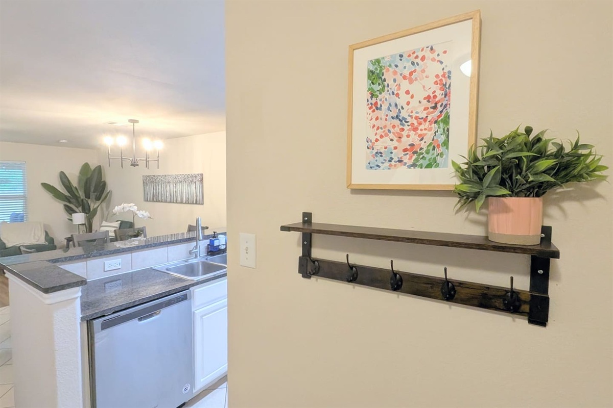 Convenient storage for bags and keys. 