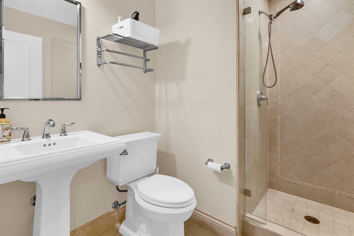 Bunk area bathroom with shower