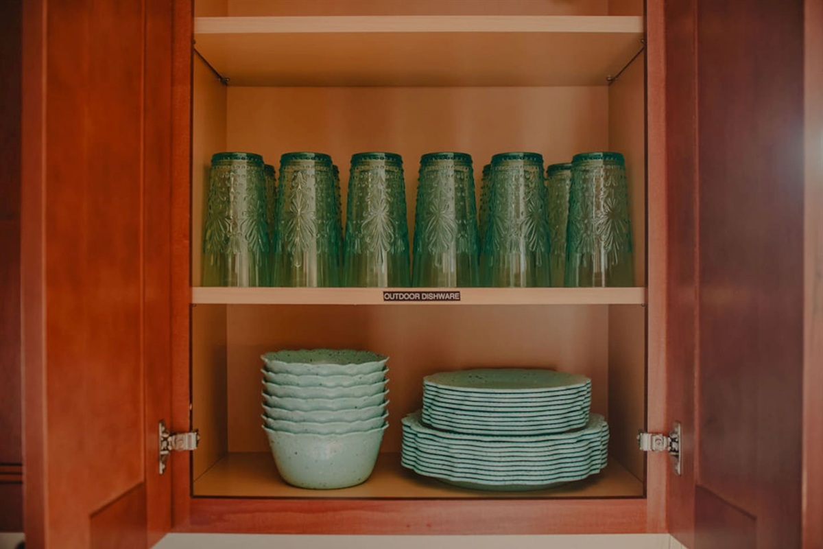 Complete plastic dishware set for dining outside with family and friends