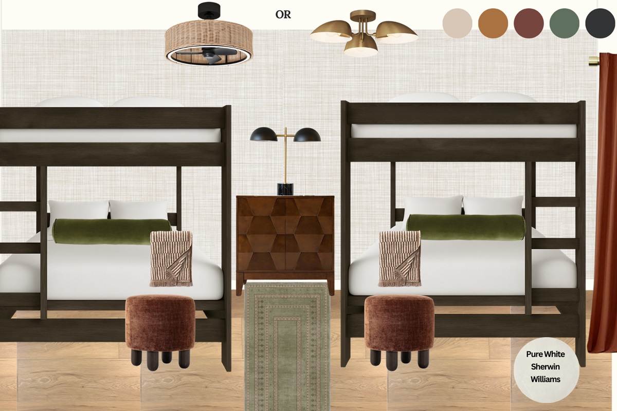 Bedroom 8 with 2 Queen over queen bunkbeds with cozy quilts, perfect for adults or kids.