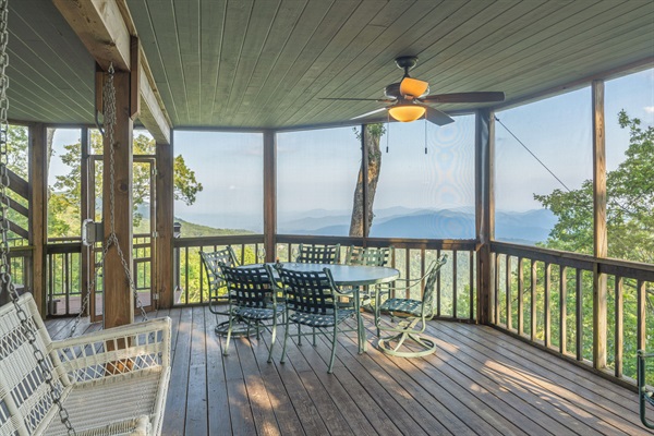 Screened in porch on lower deck
