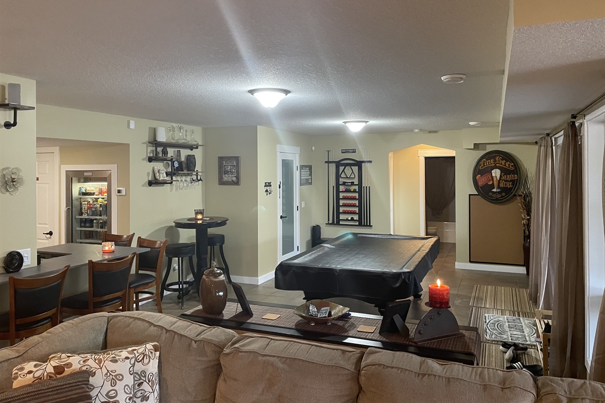 Pool table and seating.