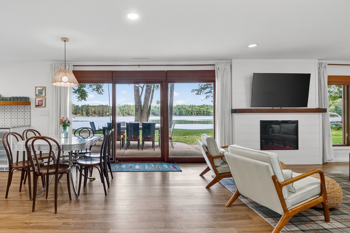Step right out to the lake and outdoor dining for 8 through the sliding glass doors.
