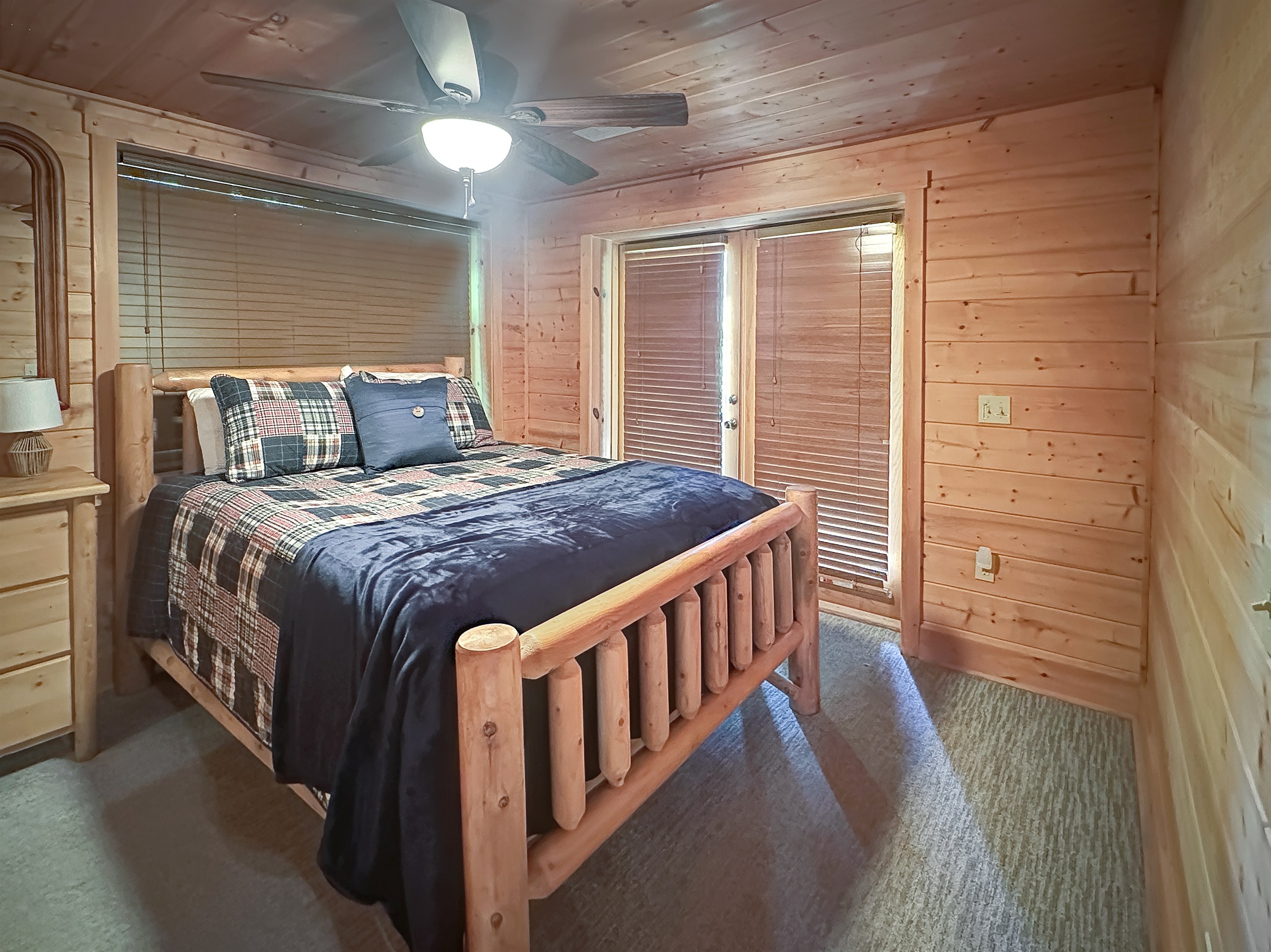 Rustic charm meets modern comfort with light wooden accents and inviting decor.