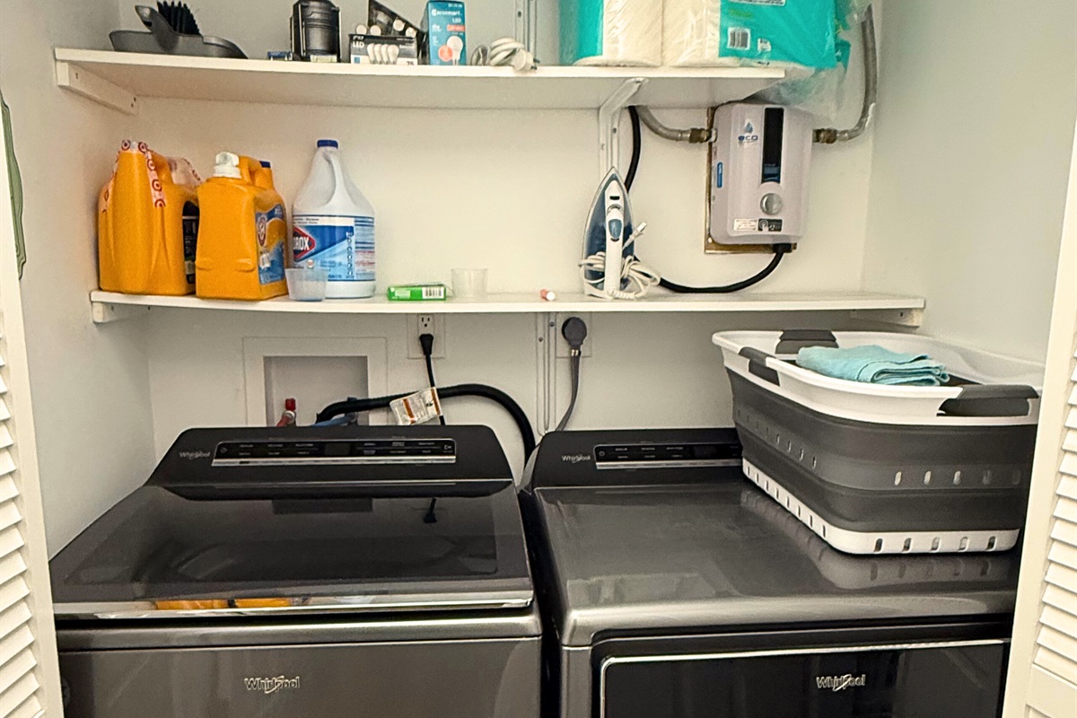 Laundry area stocked with detergent