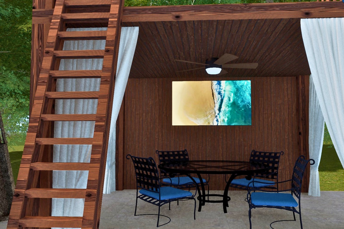 Cozy covered cabana vibes — the perfect spot for evening drinks or a shady afternoon break. New pool Nov. 1!