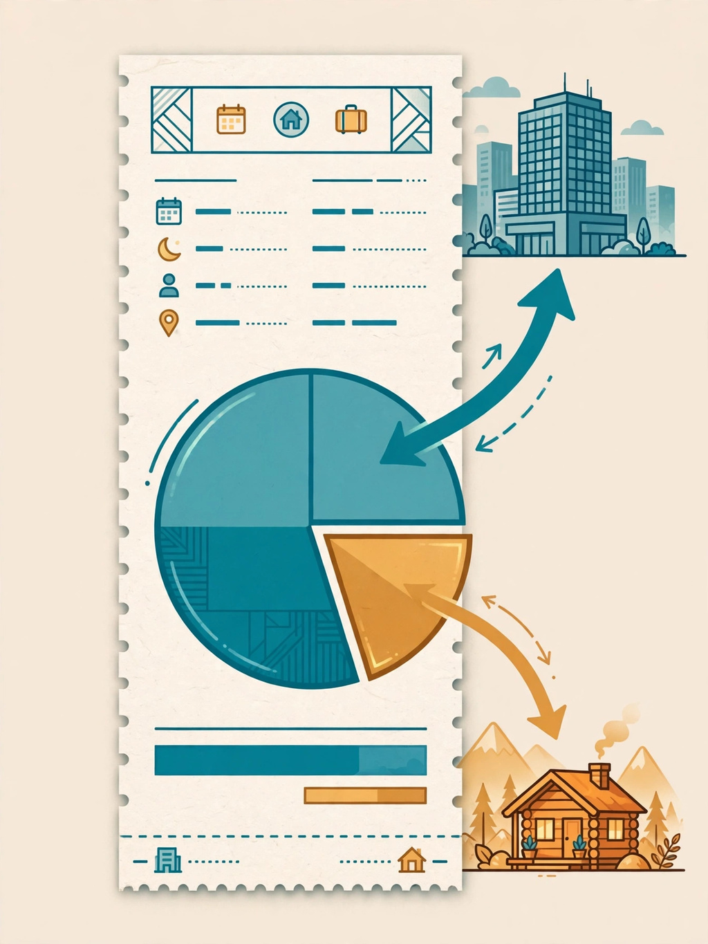 Illustration of a vacation rental booking receipt with a large slice labeled as platform fees