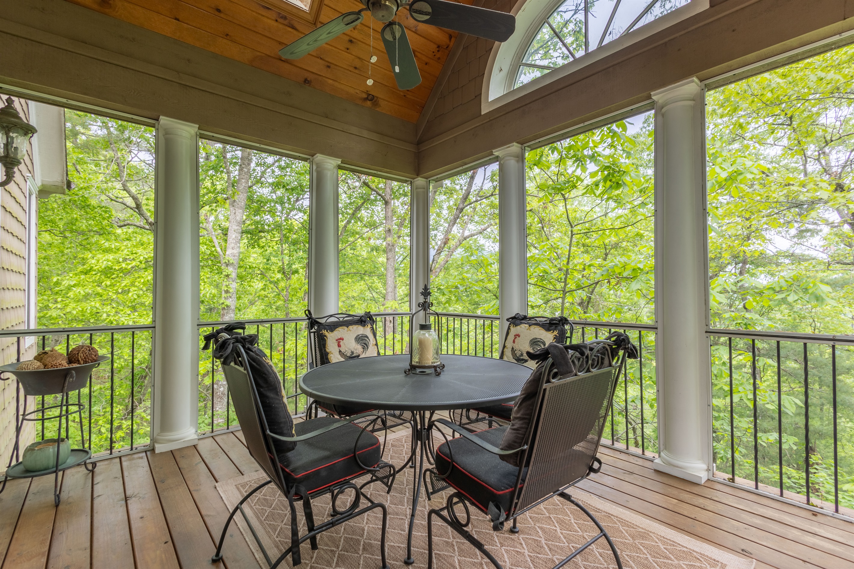 Surrounded by the trees and fresh mountain air, the covered deck offers a peaceful place to enjoy morning coffee, evening conversations, or simply unwind in nature.