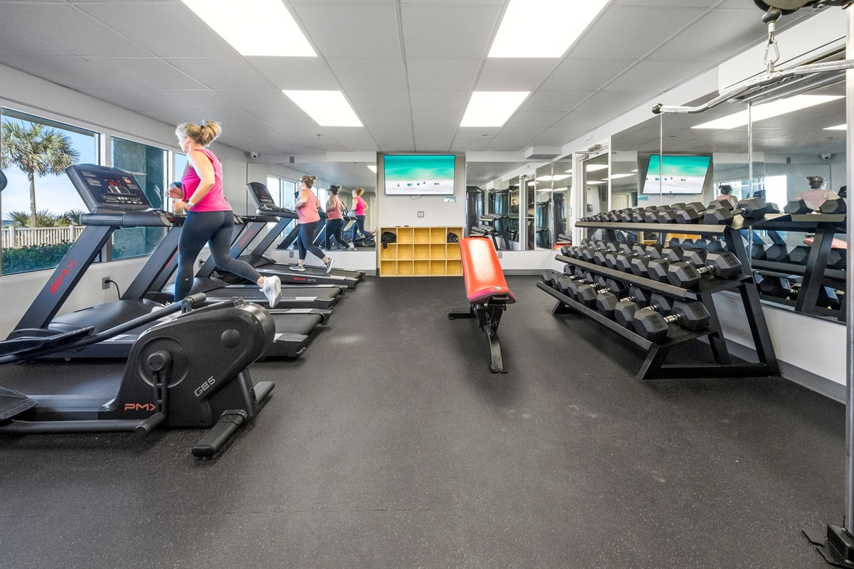 Fitness facility overlooking the beach