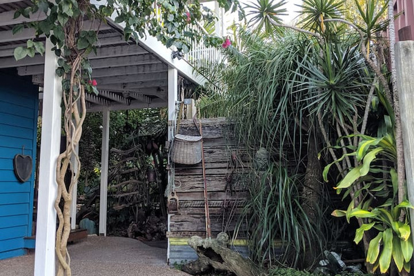 This sheltered garden nook forms part of Aaron's Beachside Boat House, complementing the home’s relaxed Marcoola beachside setting and outdoor layout.