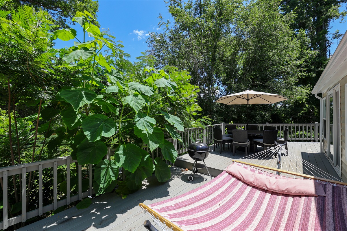 Back Deck-Hammock, Charcoal Grill, Alfresco dining