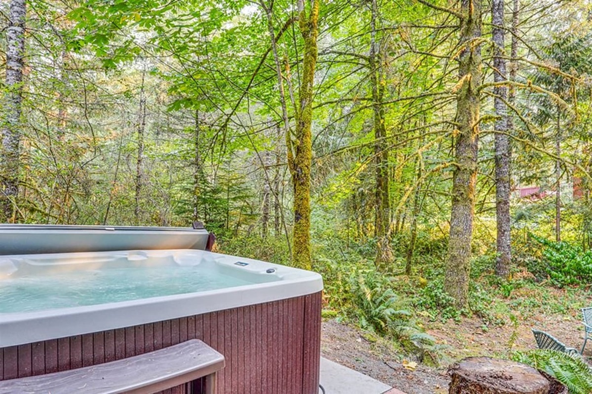 Hot tub on lower level- open to large , private back yard/woods