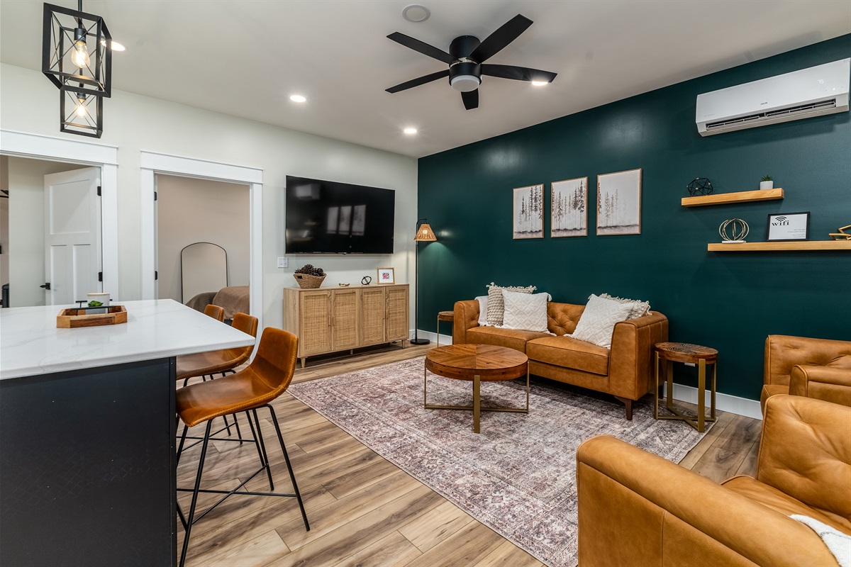 Open floor plan and high ceilings for spacious feel