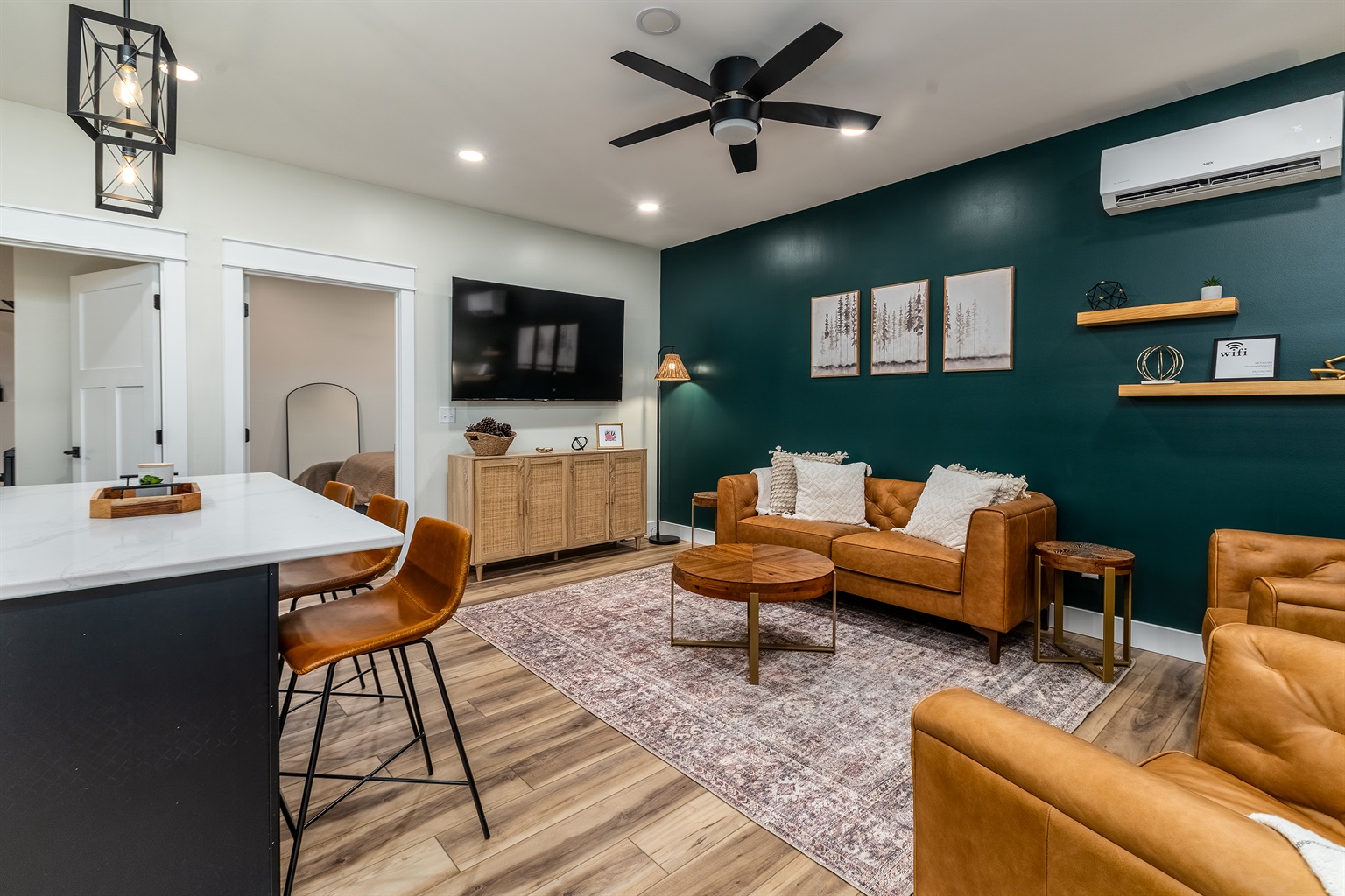 Open floor plan and high ceilings for spacious feel