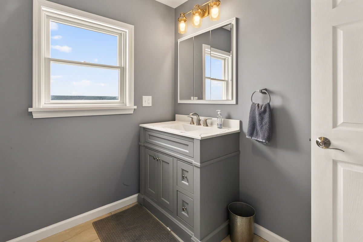 Bathroom vanity with mirror and storage cabinet
