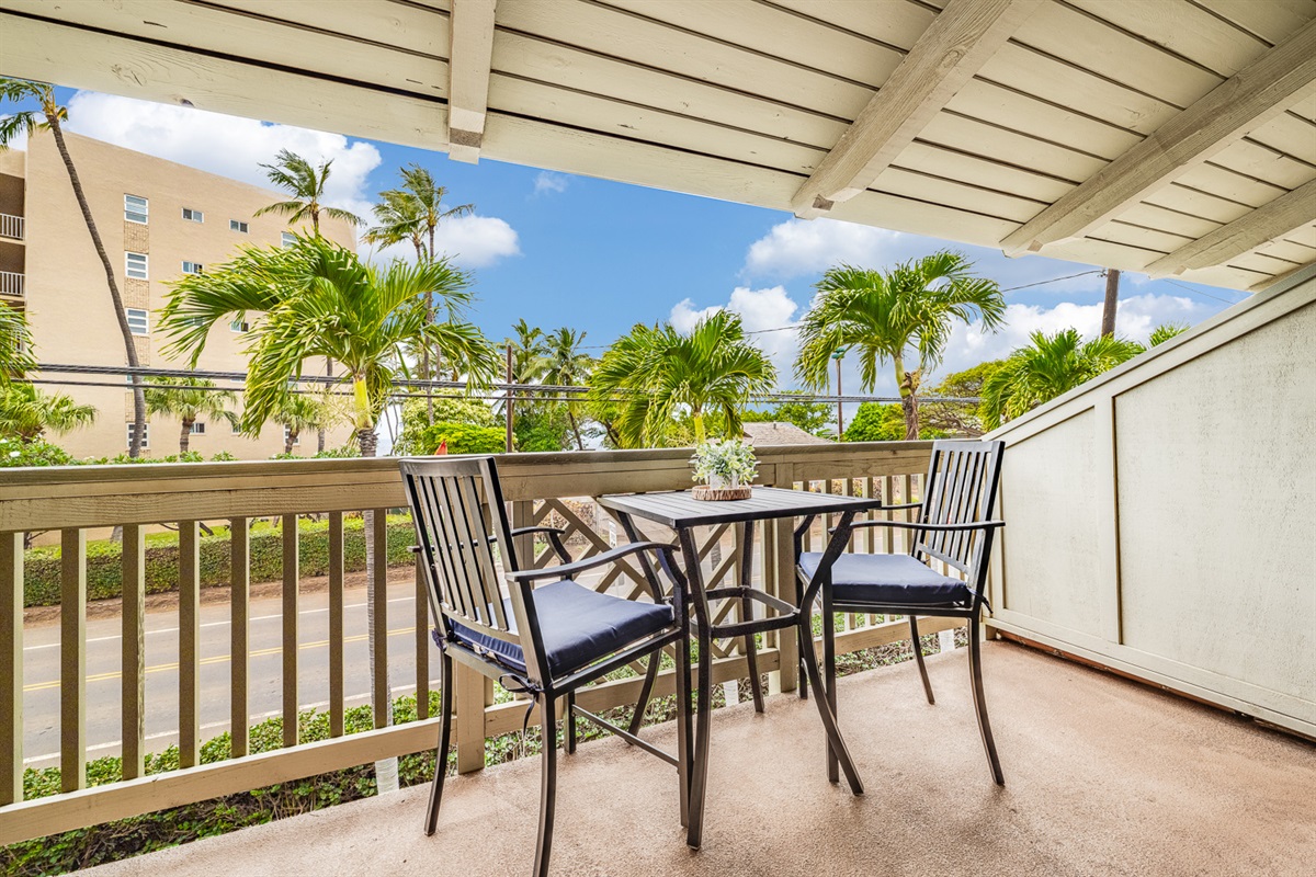 Enjoy your coffee with the birds, breeze, and a small ocean view just across the street.