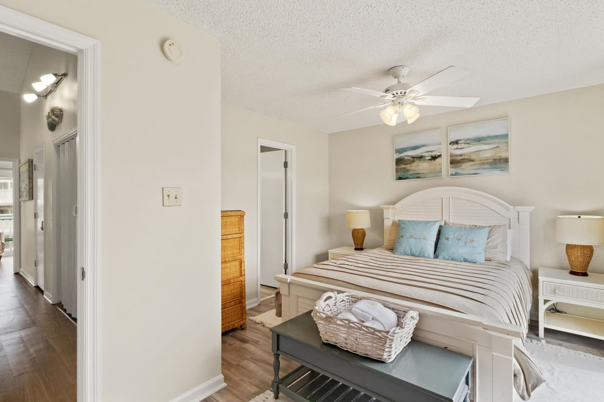 Unpack for real in the queen suite &mdash; closet space and storage so you can actually settle in for the week.
