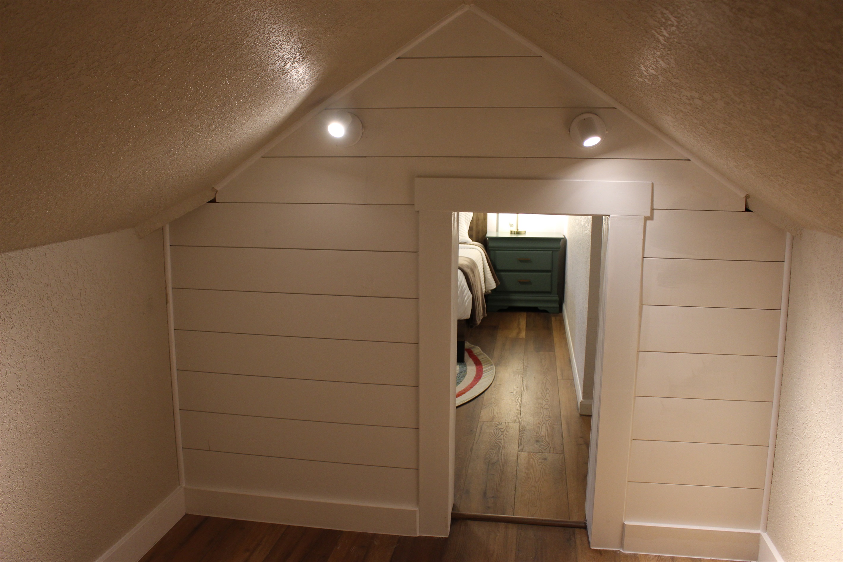 View from future children's play area into bedroom