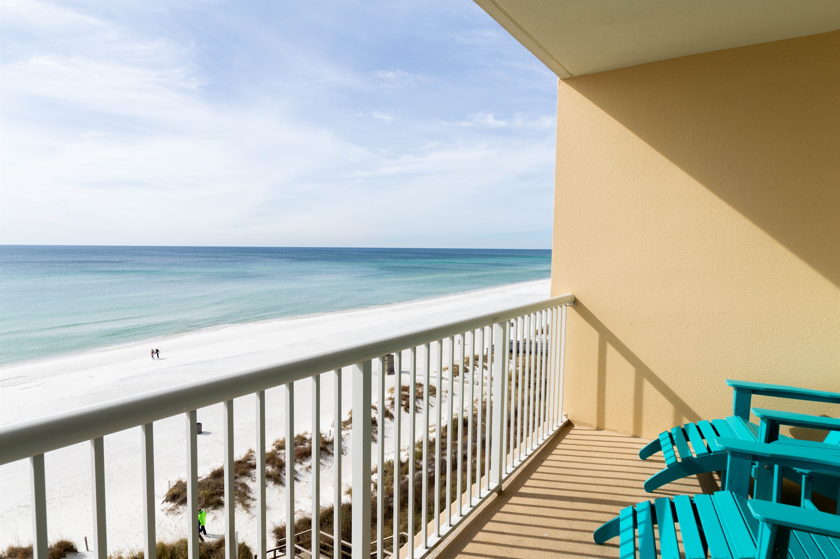 Perfect 5th floor view from our balcony & only steps to the beach!
