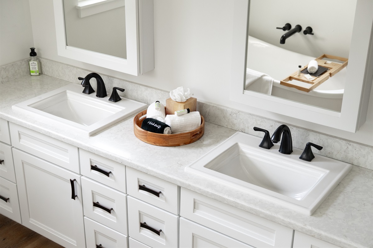 Enjoy this refined space stocked with fresh linens and all the self-care essentials.