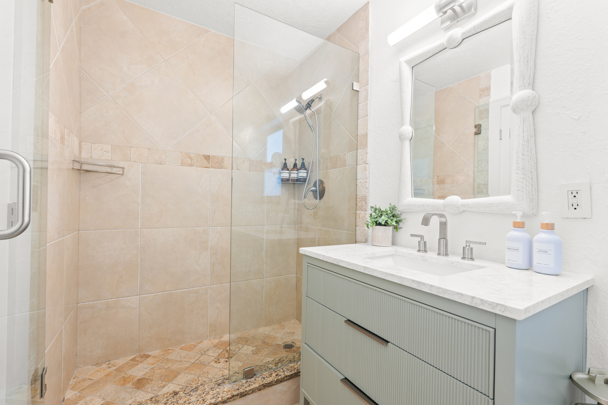 A bright, clean bathroom with everything you need
