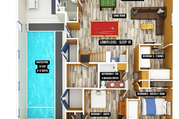 Lower level 3d floor plan