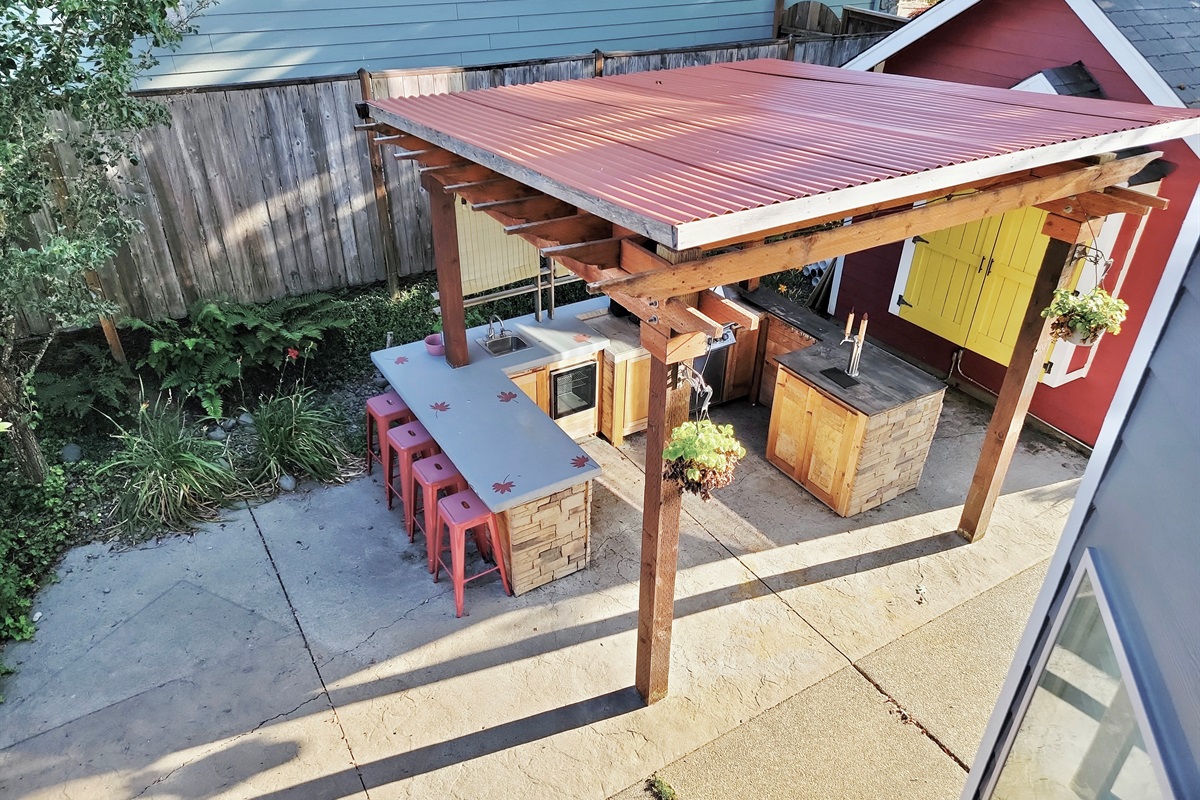 View from balcony to outdoor kitchen