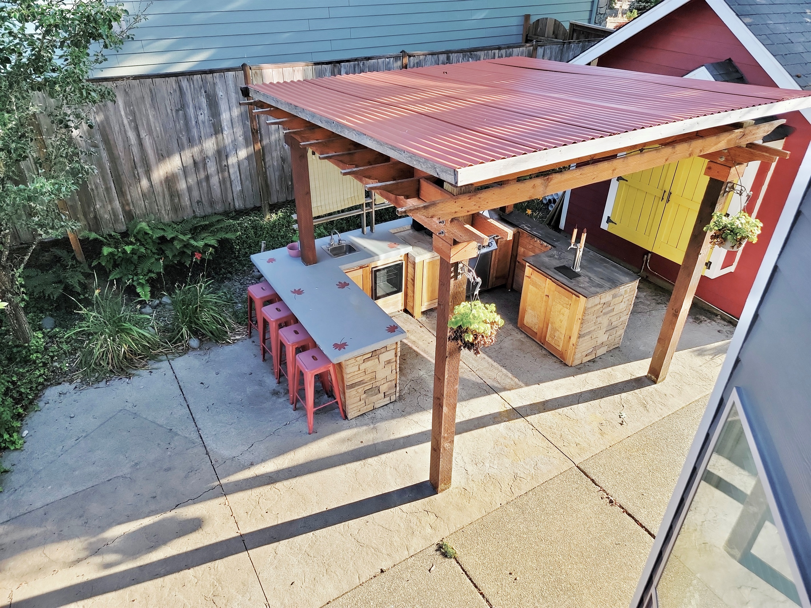 View from balcony to outdoor kitchen