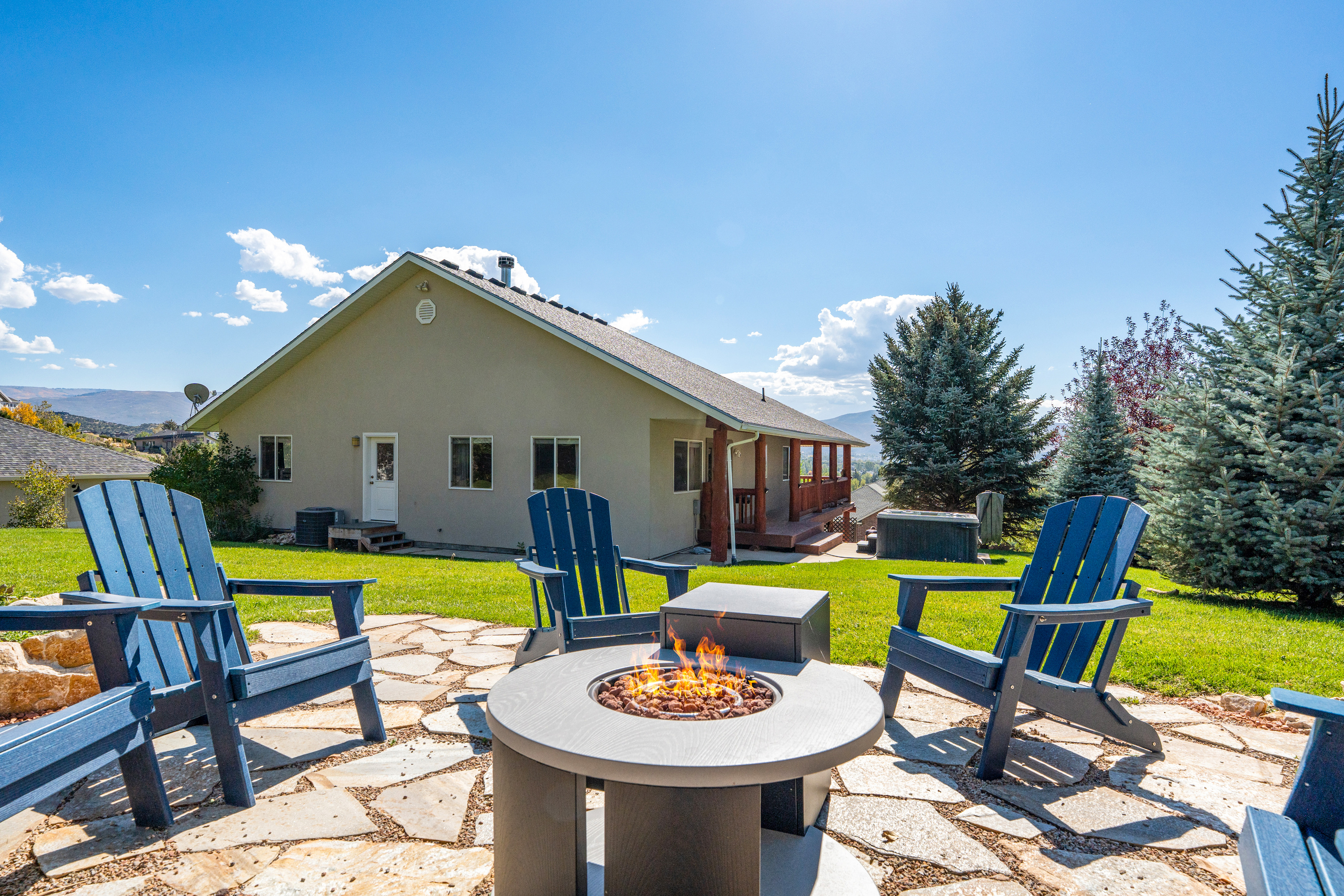 Gather round the propane fire pit and enjoy the cool evenings outside in nature