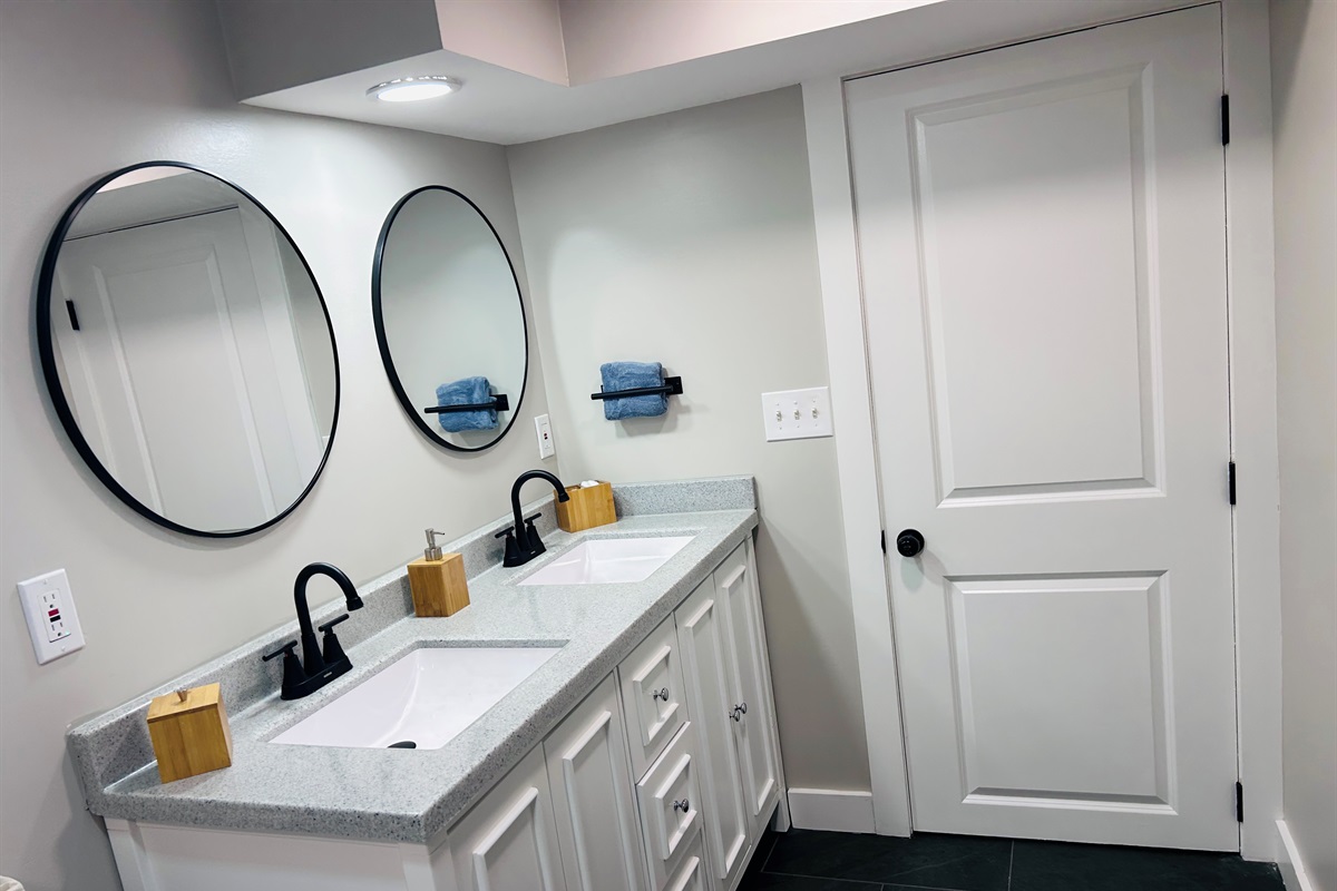 Basement bathroom with double sink