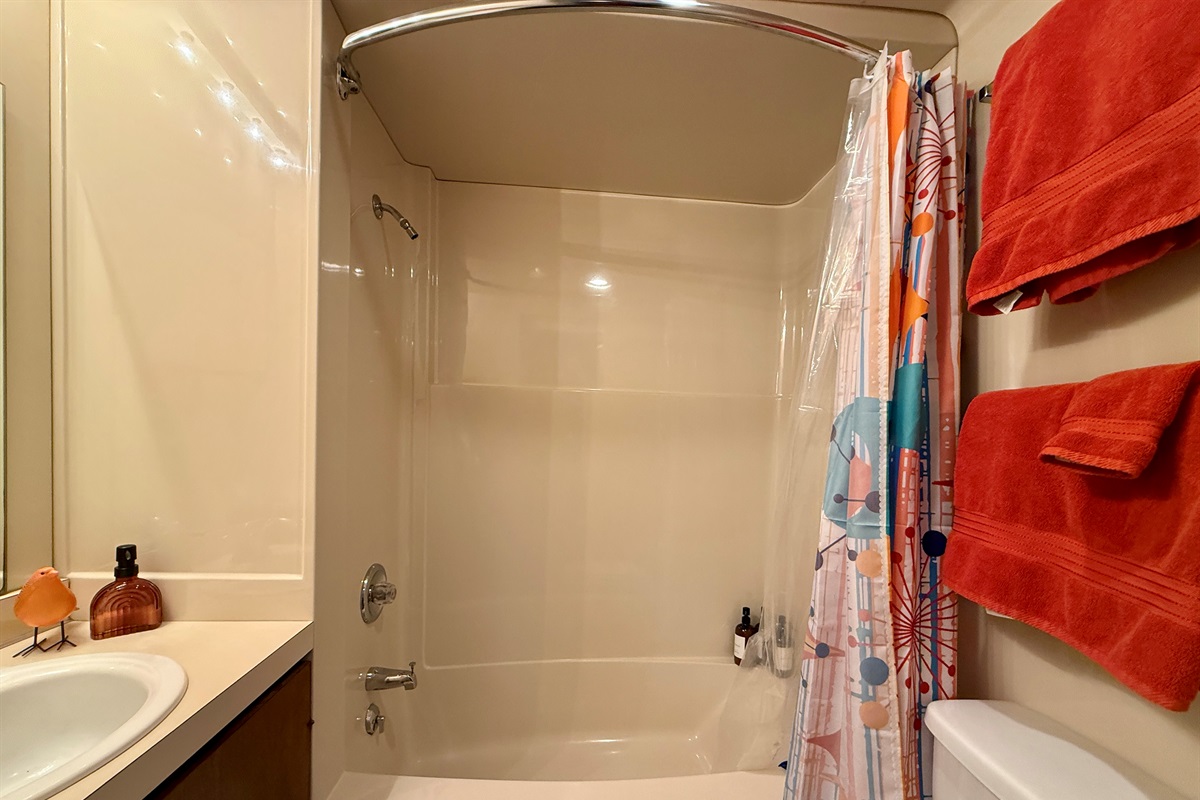 Hallway bathroom with full shower/tub