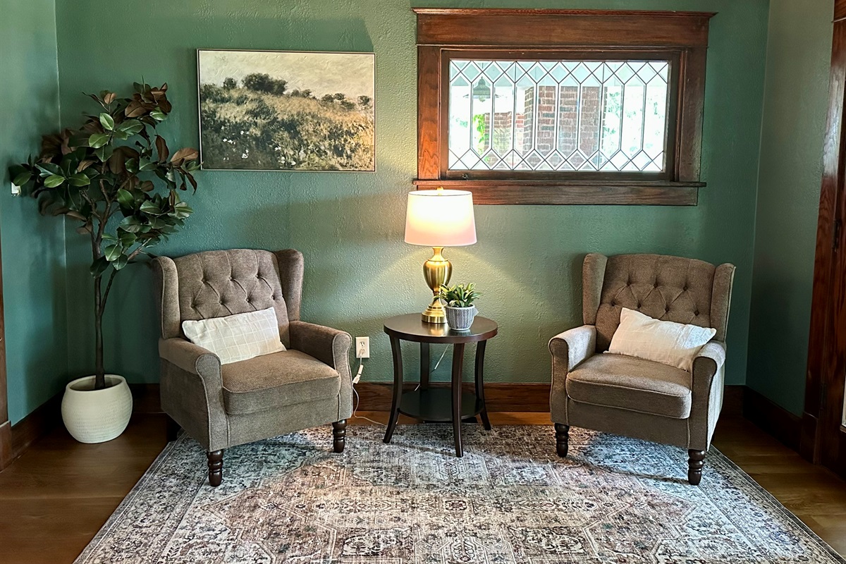 A quiet corner to slow down and reconnect. Whether you’re sipping morning coffee, diving into a good book, or winding down for the day, this cozy sitting area was designed for peaceful moments. 